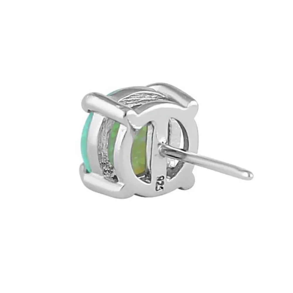 Sterling Silver Round Green Opal Stud Earrings New